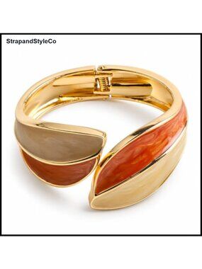 Chunky Wide Cuff Bracelet Enamel Hinged Bangle Vintage Statement Jewelry